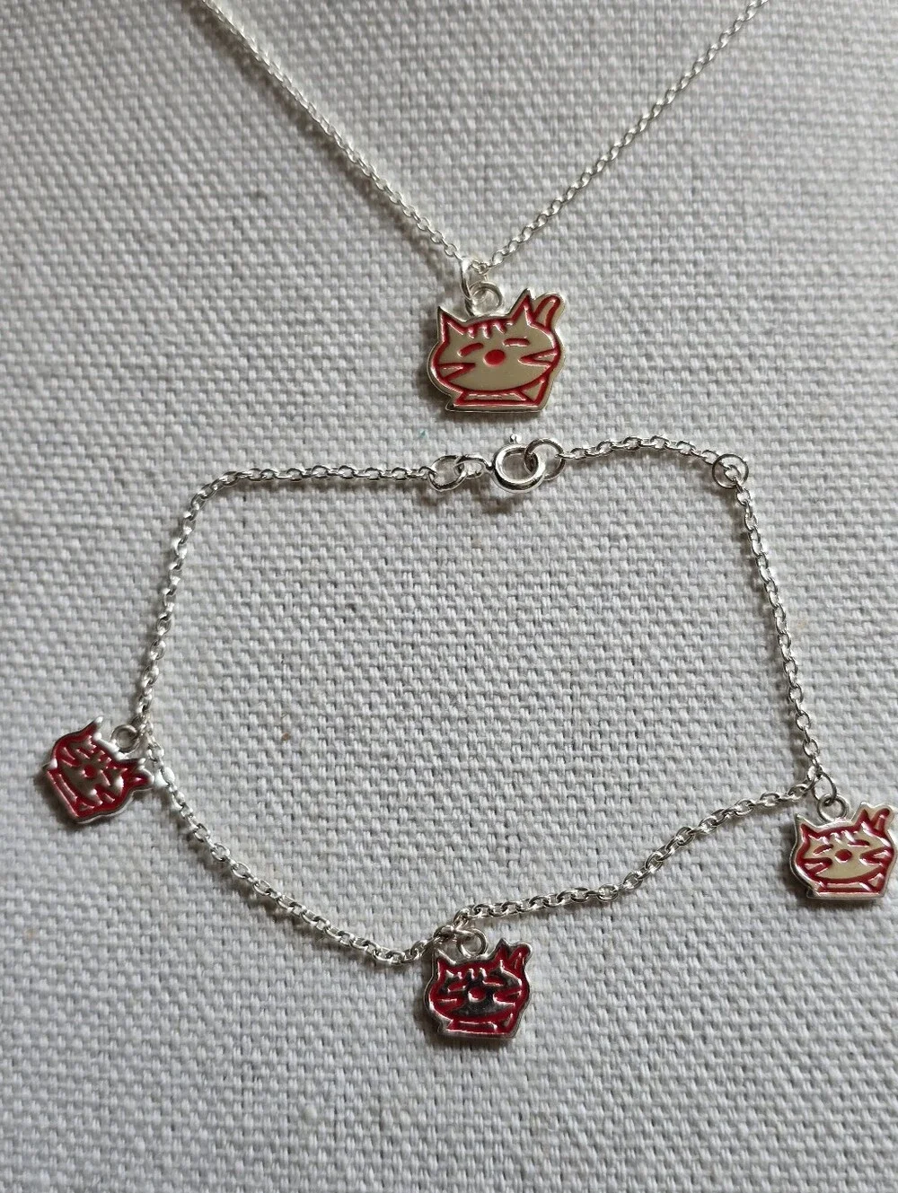 Sterling Cat Jewelry Set , Necklace, Bracelet Earrings